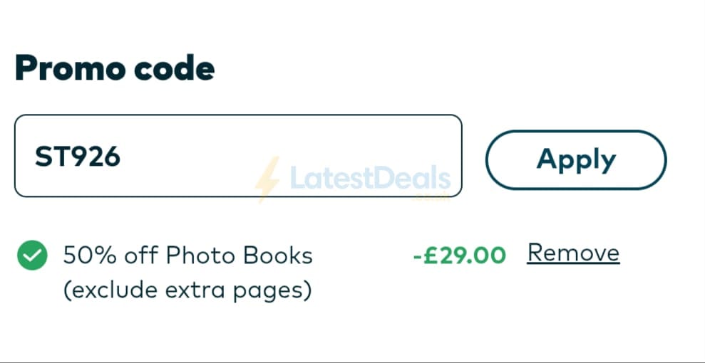 Screenshot of the Snapfish discount code working