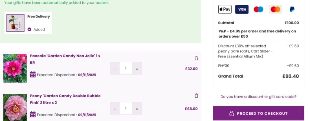 Screenshot of the Hayloft discount code working