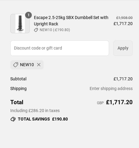 Screenshot of the Best Gym Equipment discount code working