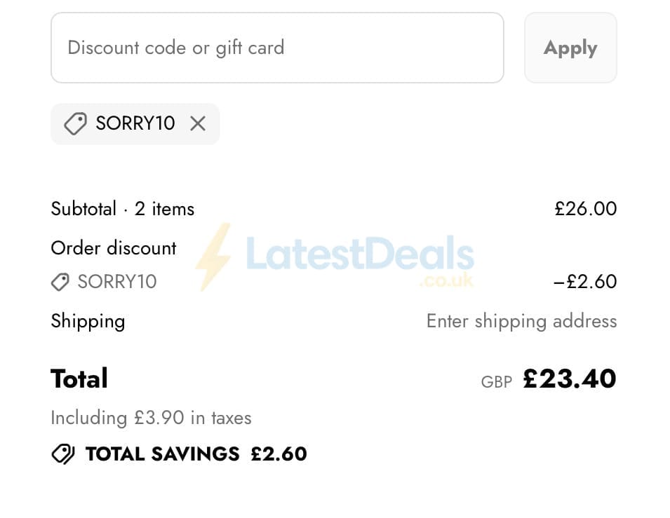 Screenshot of the You Know Who's discount code working