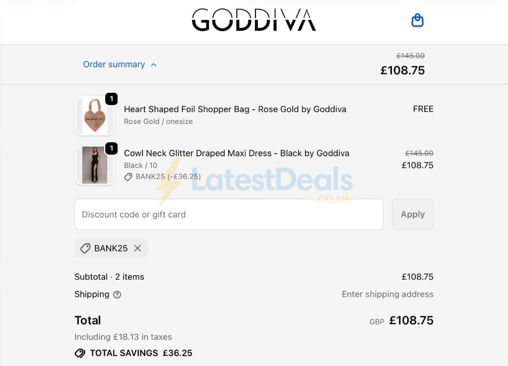 Screenshot of the Goddiva discount code working