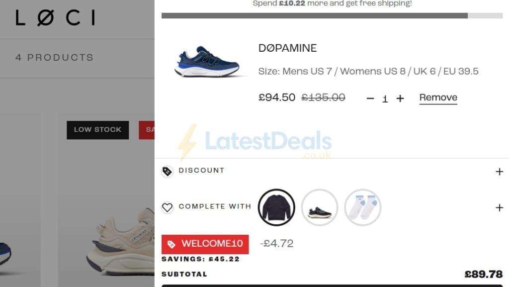 Screenshot of the LOCI discount code working