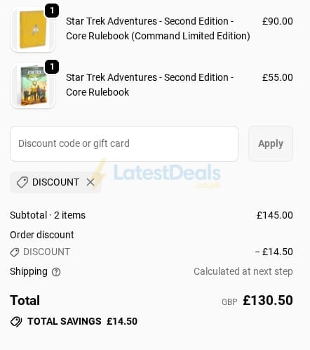 Screenshot of the Modiphius Entertainment discount code working