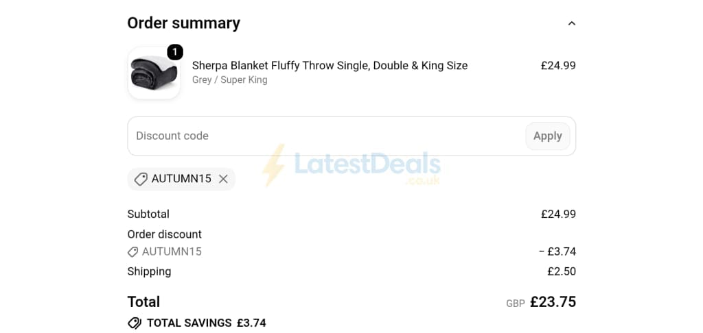 Screenshot of the Imperial Rooms discount code working