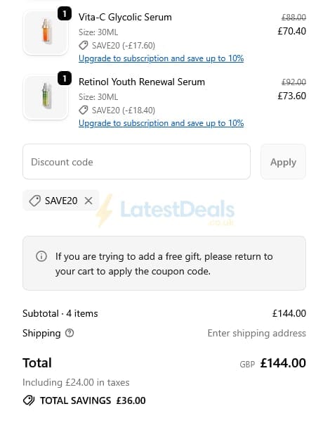 Screenshot of the Murad discount code working