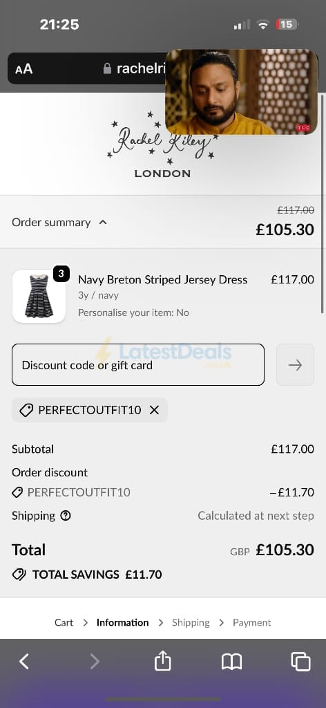 Screenshot of the Rachel Riley discount code working
