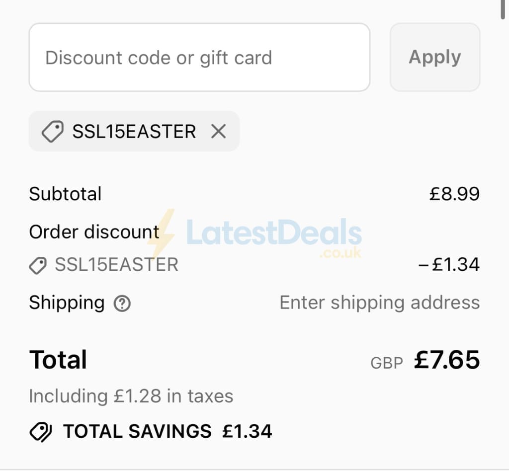 Screenshot of the Simply So Lovely discount code working