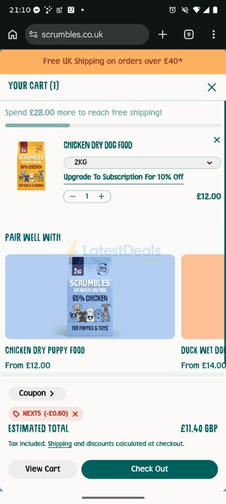 Screenshot of the Scrumbles discount code working