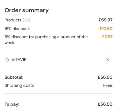 Screenshot of the VitaminExpress discount code working
