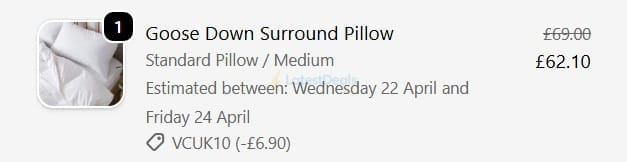 Screenshot of the The Fine Bedding Company discount code working