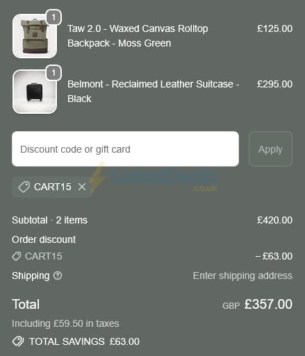 Screenshot of the KOVERED discount code working