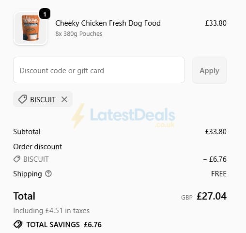 Screenshot of the Wilsons Pet Food discount code working