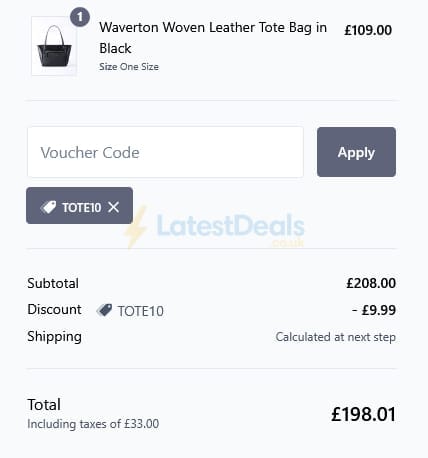 Screenshot of the Lakeland Leather discount code working