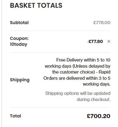 Screenshot of the PSCL Beds discount code working