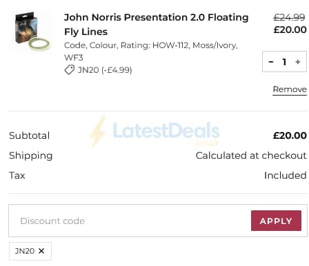 Screenshot of the John Norris discount code working