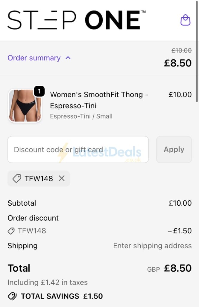 Screenshot of the Step One discount code working