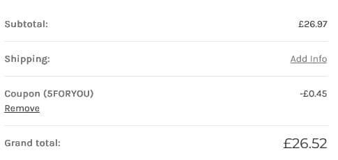 Screenshot of the Parrot Essentials discount code working