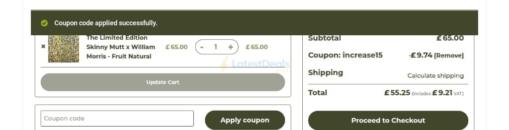 Screenshot of the Ivy & Duke discount code working