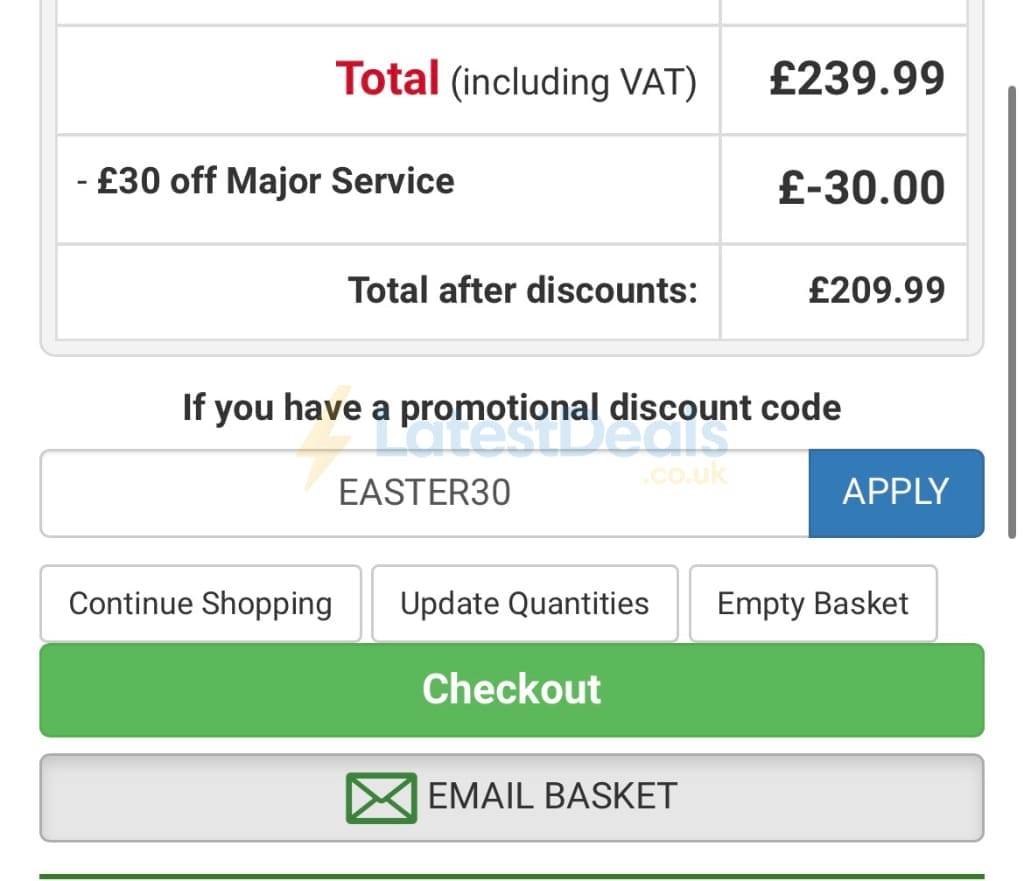 Screenshot of the National Tyres and Autocare discount code working