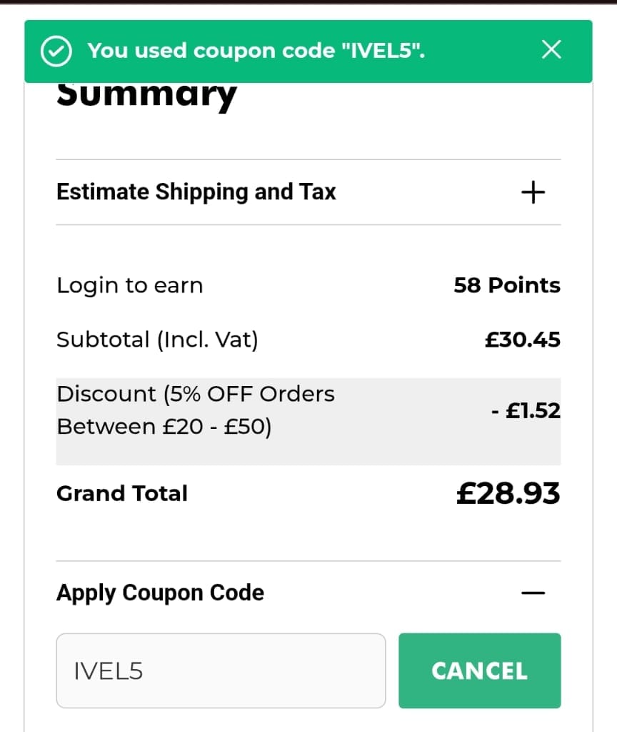 Screenshot of the Ivel Valley Bird Food discount code working