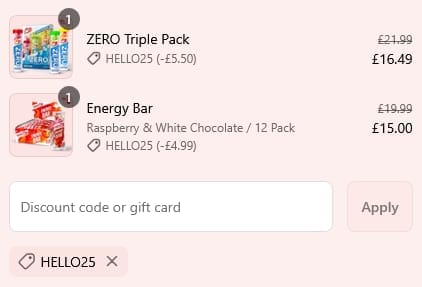 Screenshot of the High Five discount code working