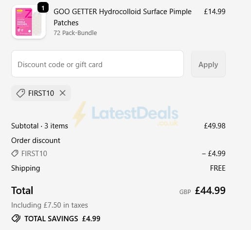 Screenshot of the Zitsticka discount code working