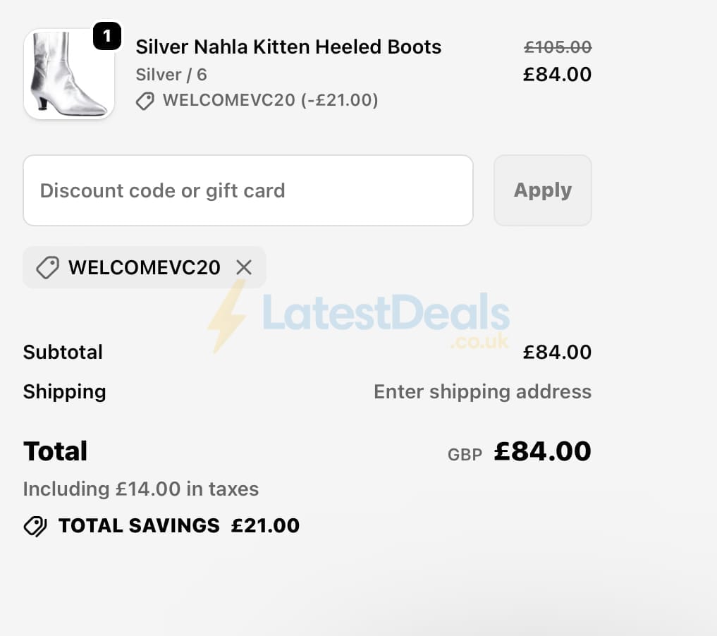 Screenshot of the Hush Puppies discount code working