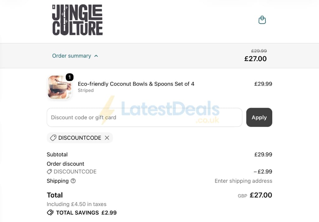 Screenshot of the Jungle Culture discount code working
