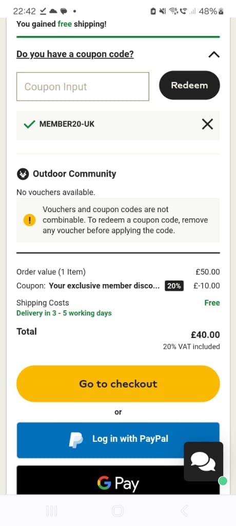 Screenshot of the Jack Wolfskin discount code working
