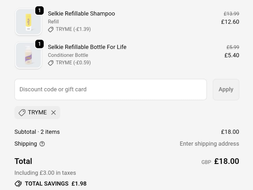 Screenshot of the Plastic Freedom discount code working