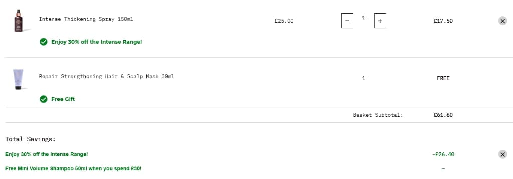 Screenshot of the Grow Gorgeous discount code working