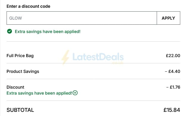 Screenshot of the Cult Beauty discount code working