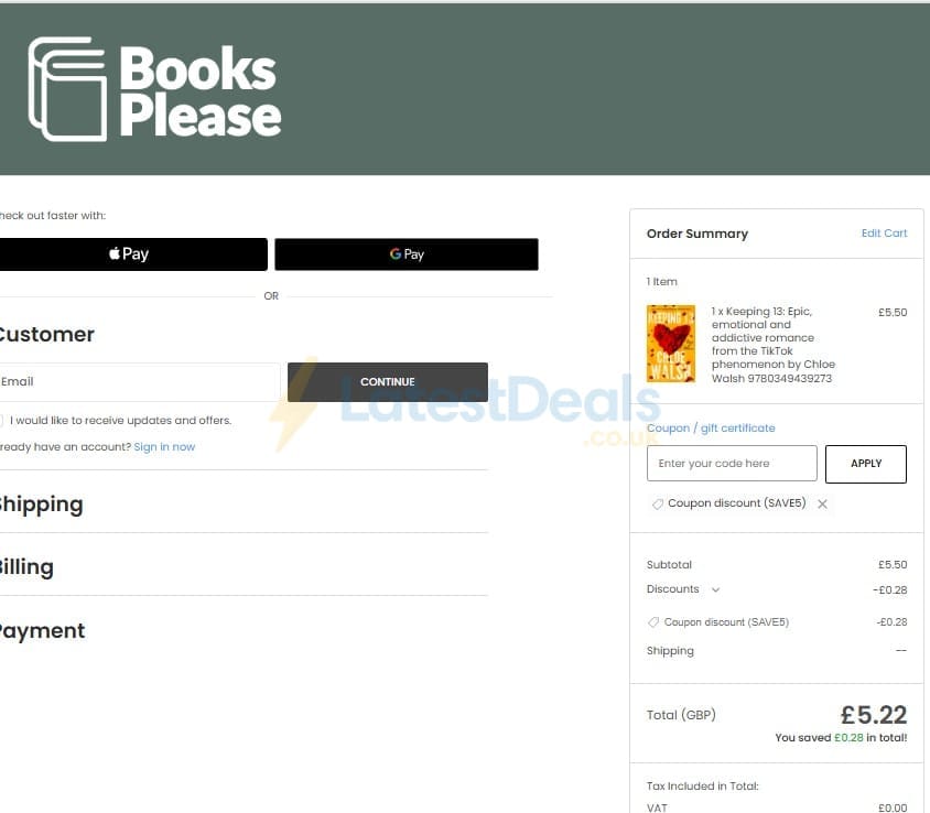 Screenshot of the Books Please discount code working