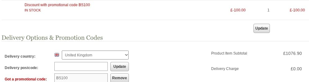 Screenshot of the Uttings discount code working