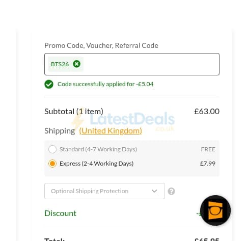 Screenshot of the SmartBuyGlasses discount code working