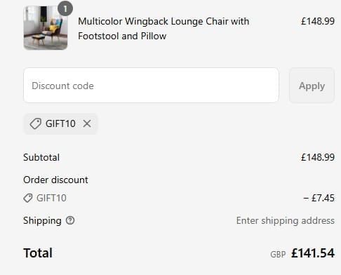 Screenshot of the Bathroom Deco discount code working