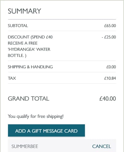 Screenshot of the Wrendale Designs discount code working
