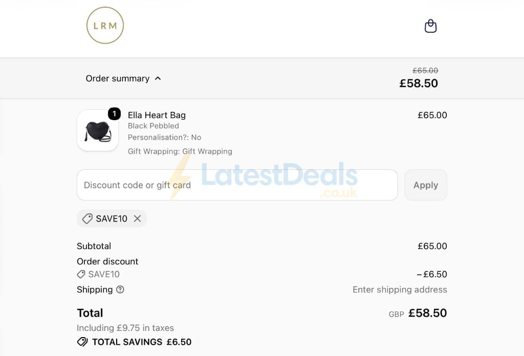 Screenshot of the LRM Goods discount code working