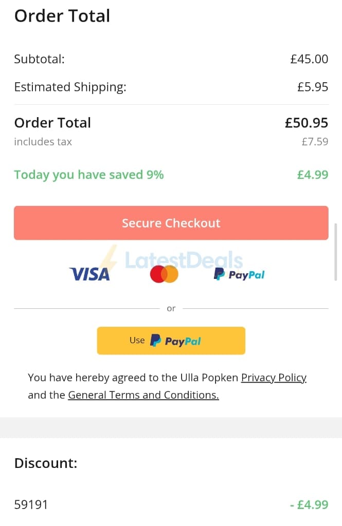 Screenshot of the Ulla Popken discount code working