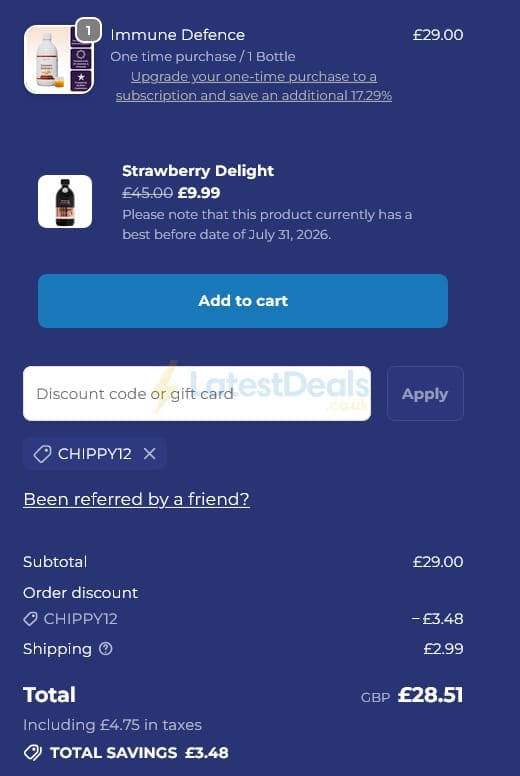 Screenshot of the Reverse Life discount code working