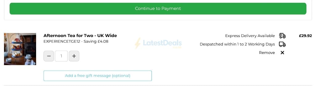 Screenshot of the The Gift Experience discount code working
