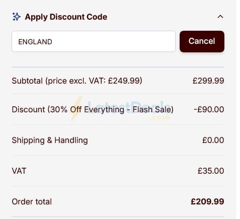 Screenshot of the Hedges Direct discount code working