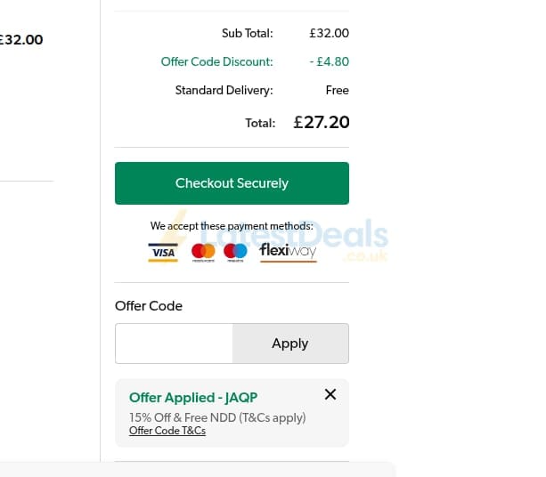 Screenshot of the Grattan discount code working