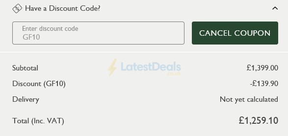Screenshot of the White Stores discount code working