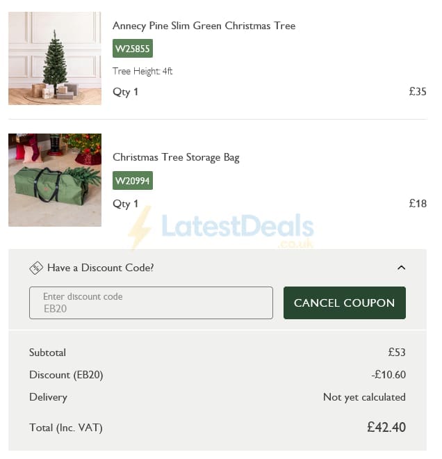 Screenshot of the White Stores discount code working