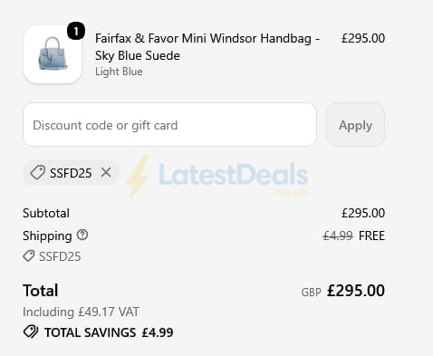 Screenshot of the Millbry Hill discount code working