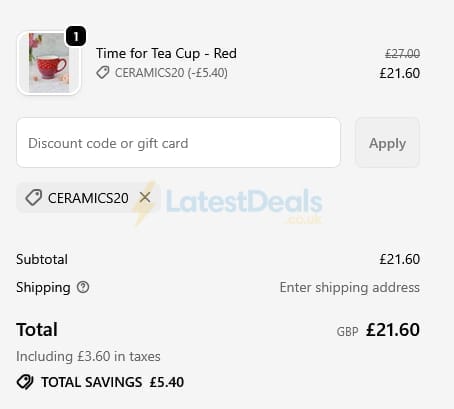 Screenshot of the Ibbi Direct discount code working