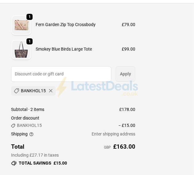 Screenshot of the Sara Miller discount code working