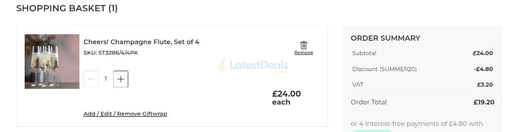 Screenshot of the Dartington Crystal discount code working