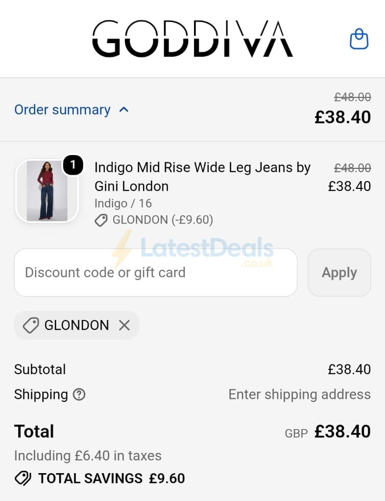 Screenshot of the Goddiva discount code working